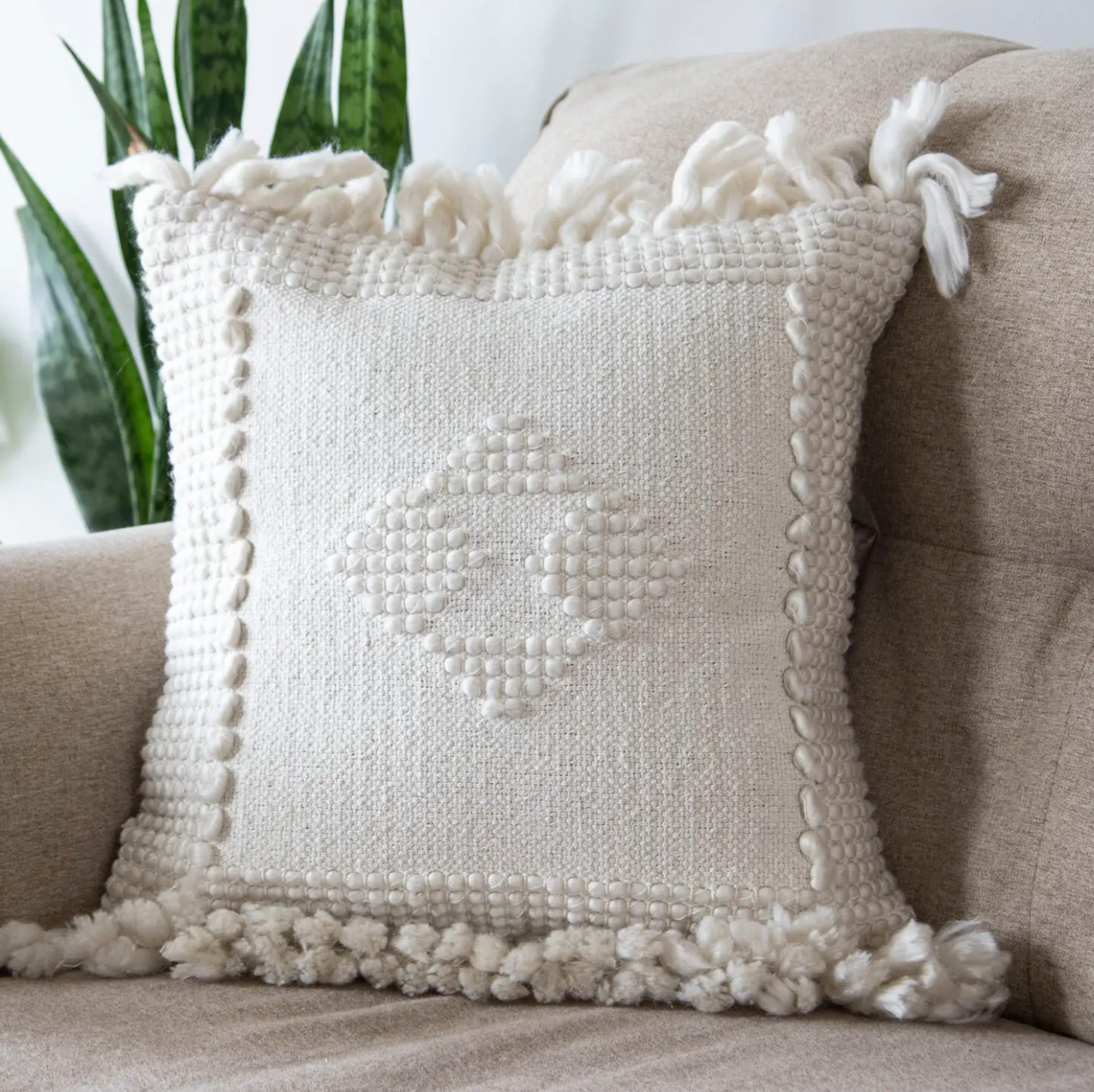 18x18 Savannah Hand Woven Pillow in Natural